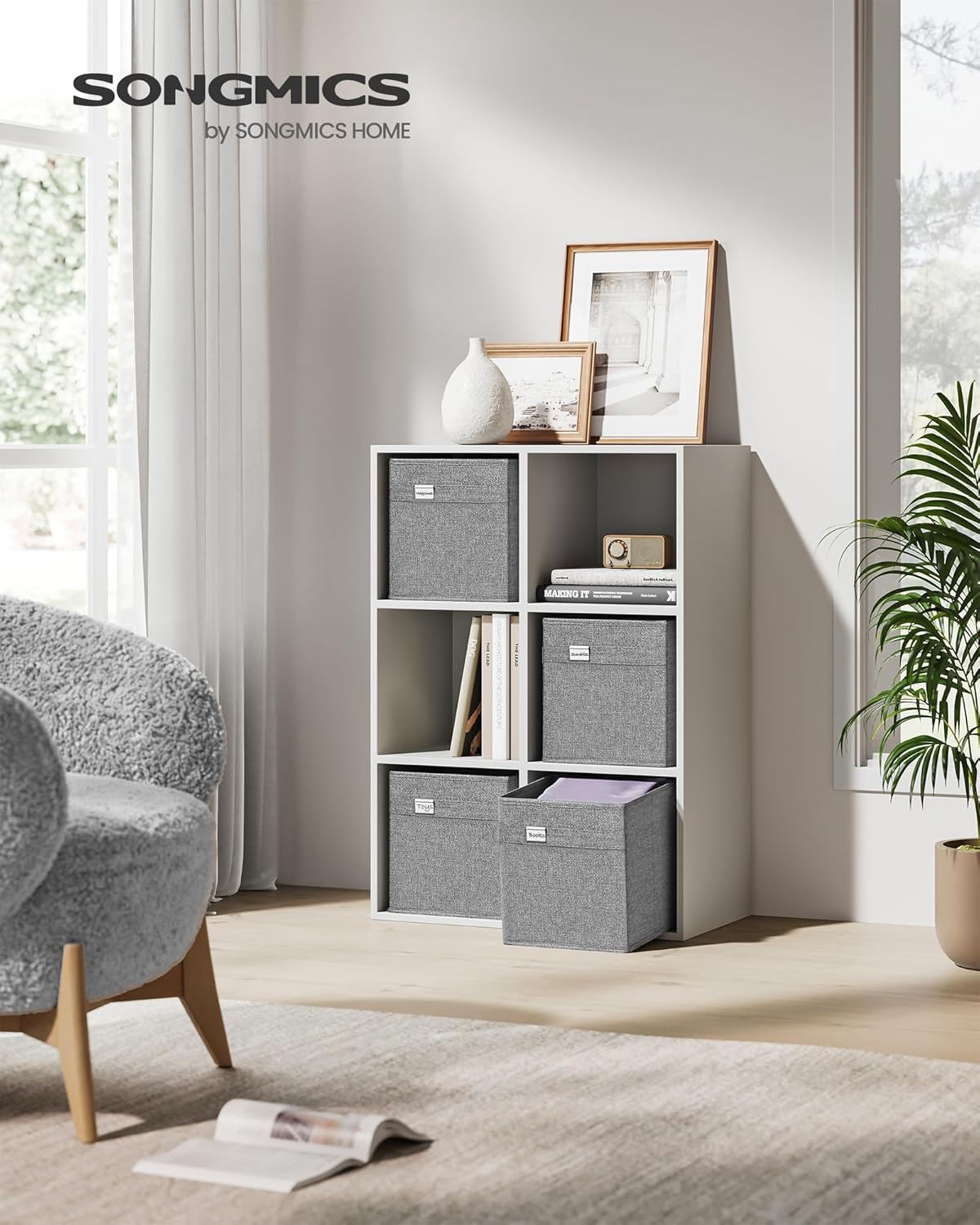 SONGMICS Storage Cubes - Set of 4 Foldable Bins with Handles | Dove Gray, Easy to Clean, 10.2 x 10.2 x 11 Inches