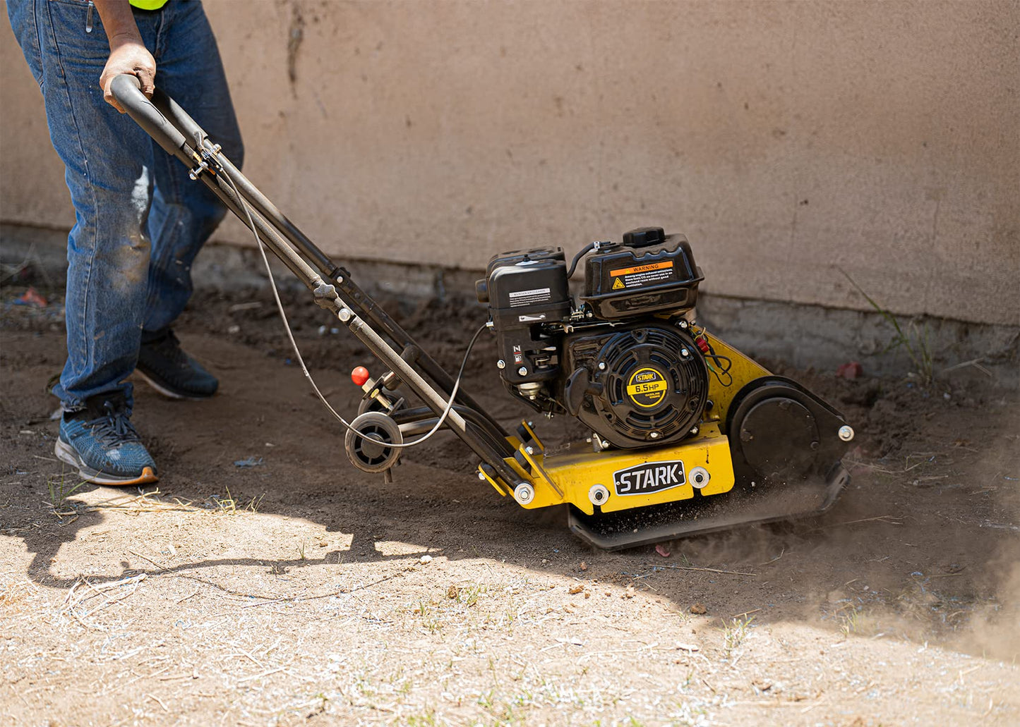 Stark USA 7.0HP 5000VPM 5500MAX Gas Vibration Compaction Force 20 x 14 inch Plate Compactor Tamper Concrete w/Built-in Wheel