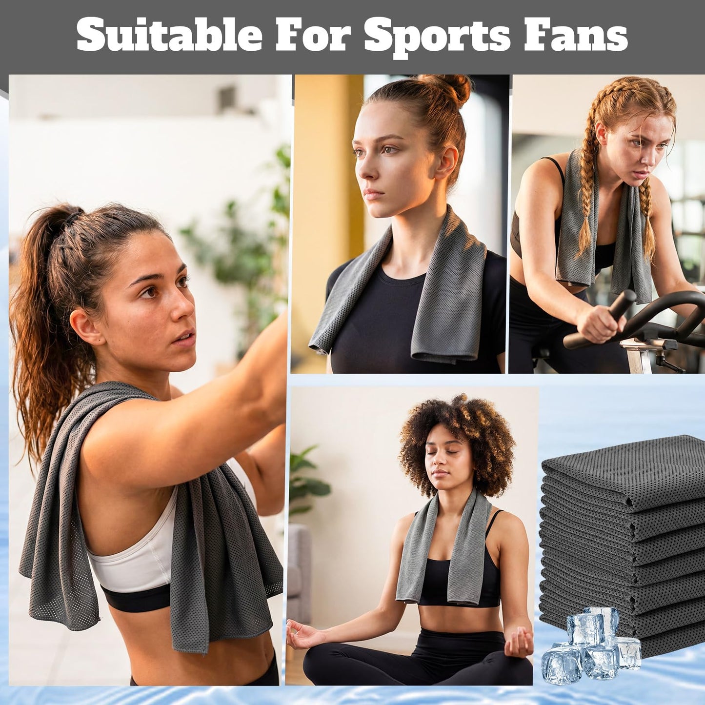 Honoson 60 Pcs Cooling Towel Bulk - 28" x 16" Neck & Face Cool Chilly Towels Microfiber Breathable Sport Sweat Rag for Gym, Yoga, Travel, Camping, Running, Outdoor(Dark Gray)