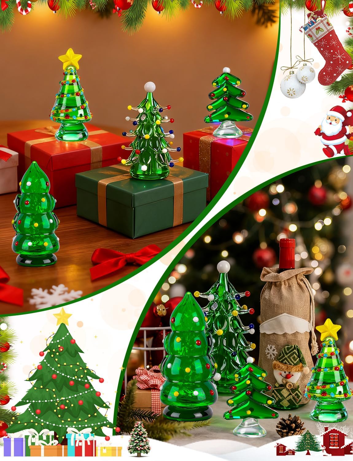 Skiennix Blown Glass Christmas Tree Decor - Mini Figurines for Festive Home Decoration | 4 Pcs Set