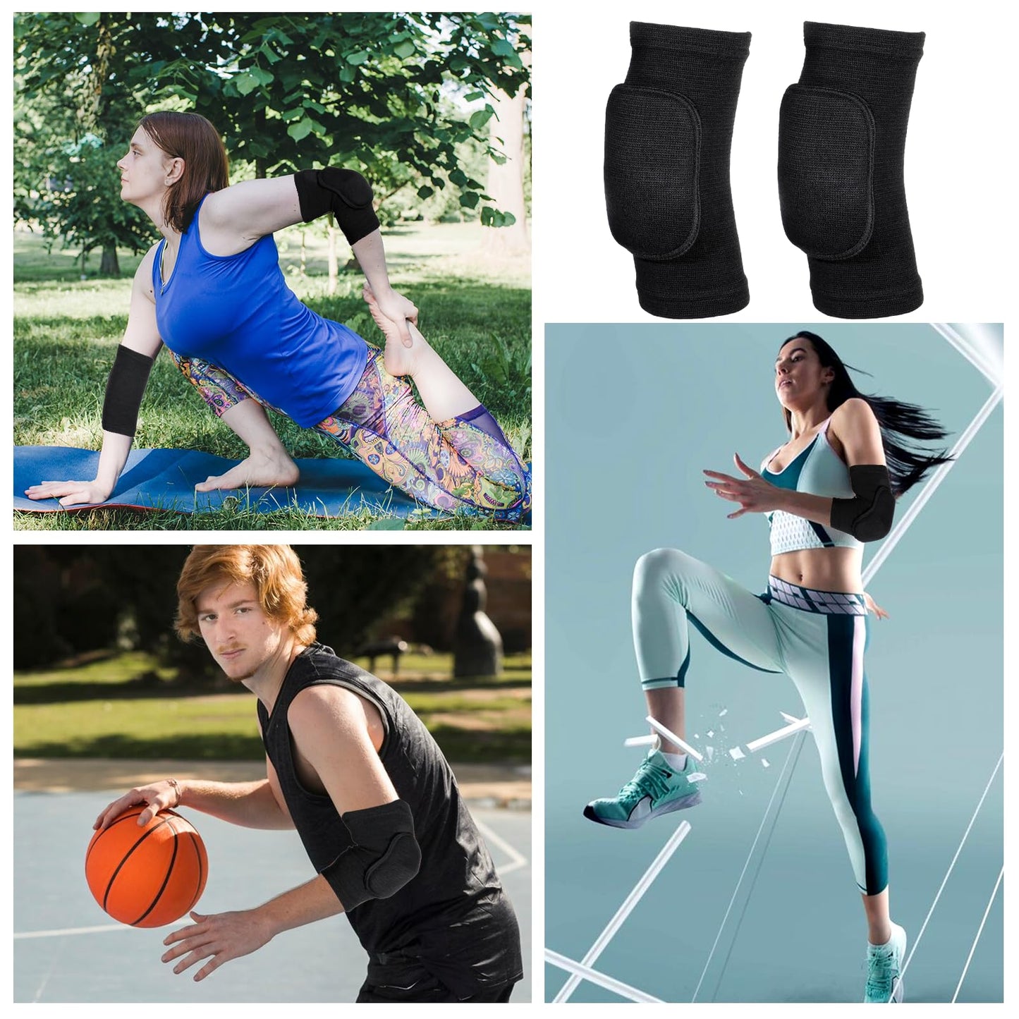 cobee 1 Pair Volleyball Elbow Pads, Arm Brace Ventilate Sport Elbow Protector Strap, Black Elbow Pads Arm Pads With Padded Soft Support Cushion for Men And Women