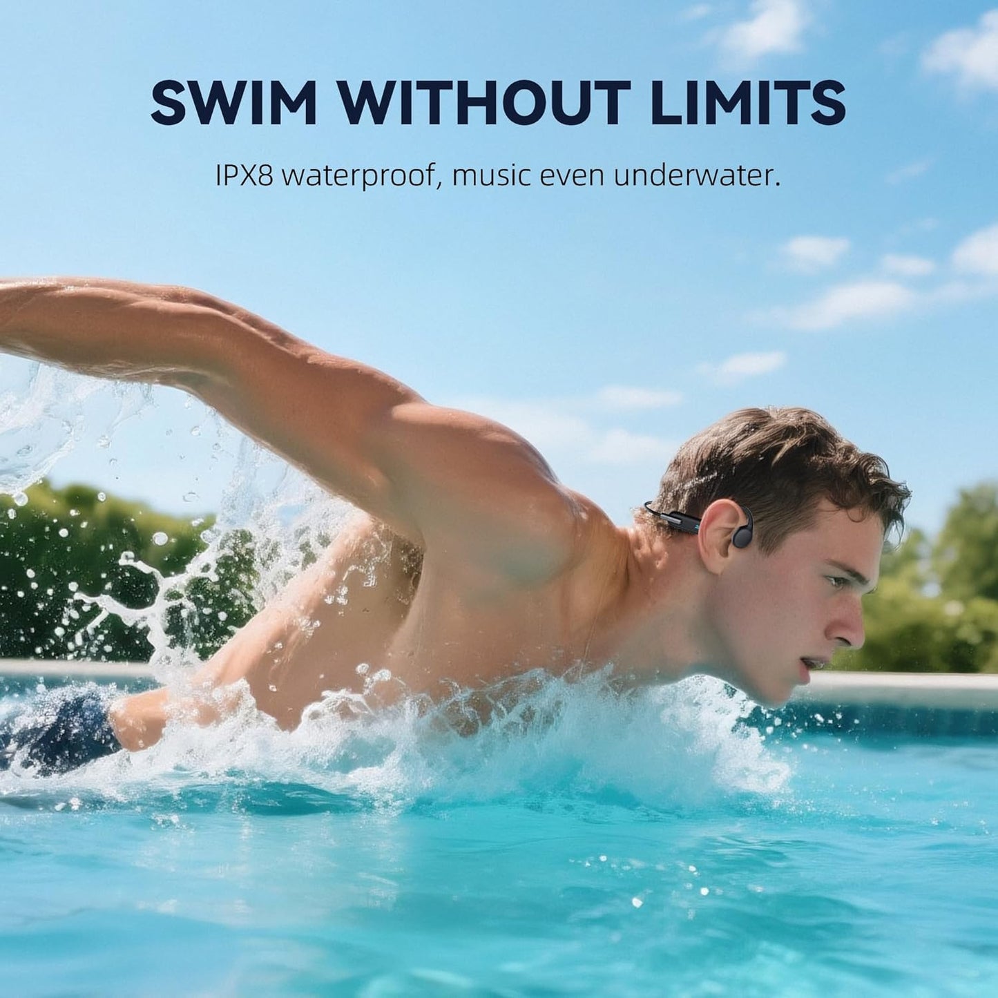 Swimming, IPX8 32GB MP3 5.3 Swimming HIFI WALKER Bone Conduction Headphones for Waterproof Open Ear Headphones