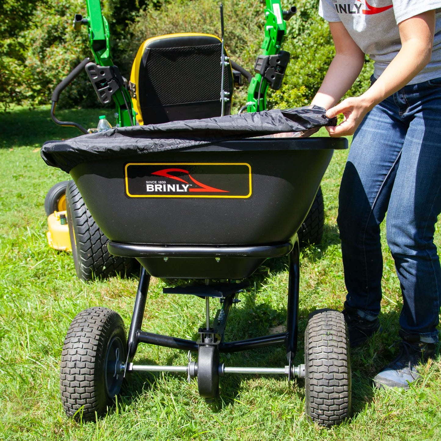 Brinly BS26BH-A Tow Behind Broadcast Spreader with Universal Hitch, 125 lb. - Deluxe Matte Black