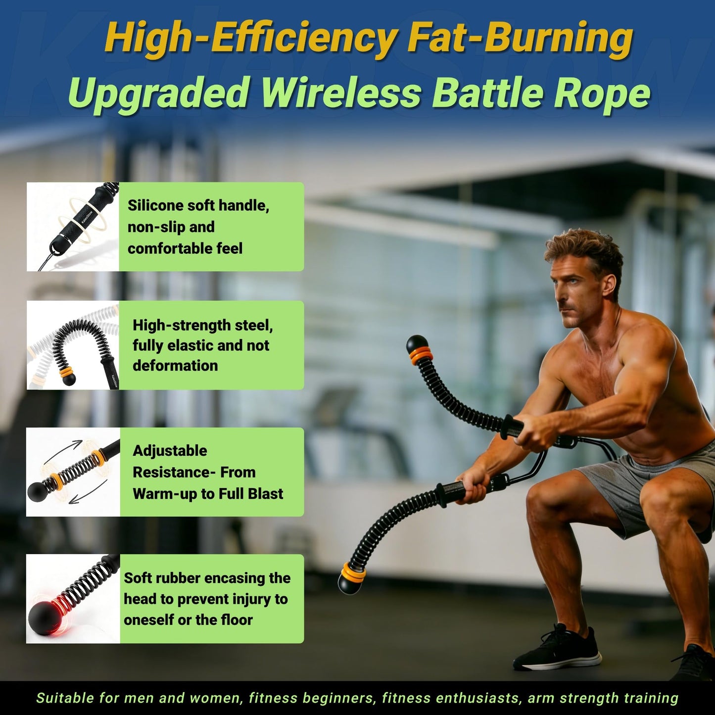 Adjustable Weighted Ropeless Battle Ropes, Portable Arm Exerciser Rope for Home Gym - HIIT, Power sports & High-Intensity Interval Training, Portable Workout Equipment for Men & Women(Black)