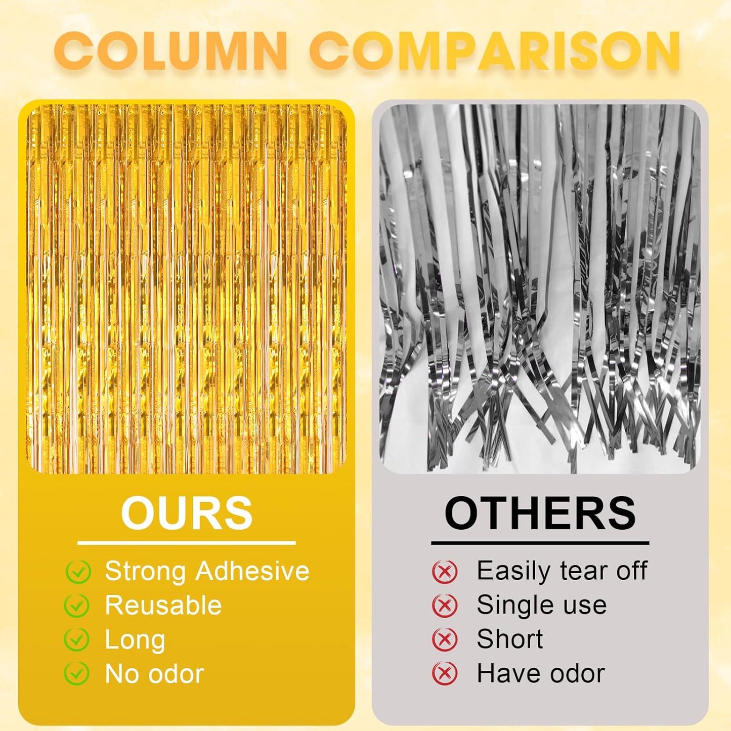 Voircoloria Laser Gold Foil Fringe Backdrop Curtains - 3 Pack Tinsel Streamers for Parties & Events | 3.3 x 8.2 ft