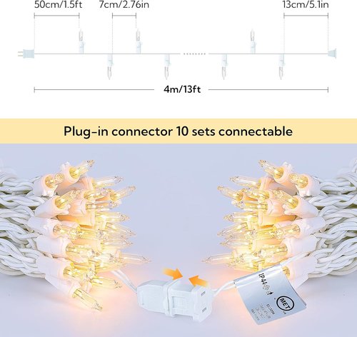 Clear Christmas Lights Set - 50 Count Mini String Lights with White Wire | Warm White for Indoor Decor
