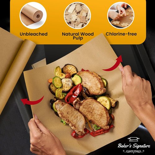 Baker’s Signature Unbleached Parchment Paper Roll - Heavy Duty Non-Stick, 15in x 210ft for Baking & Cooking