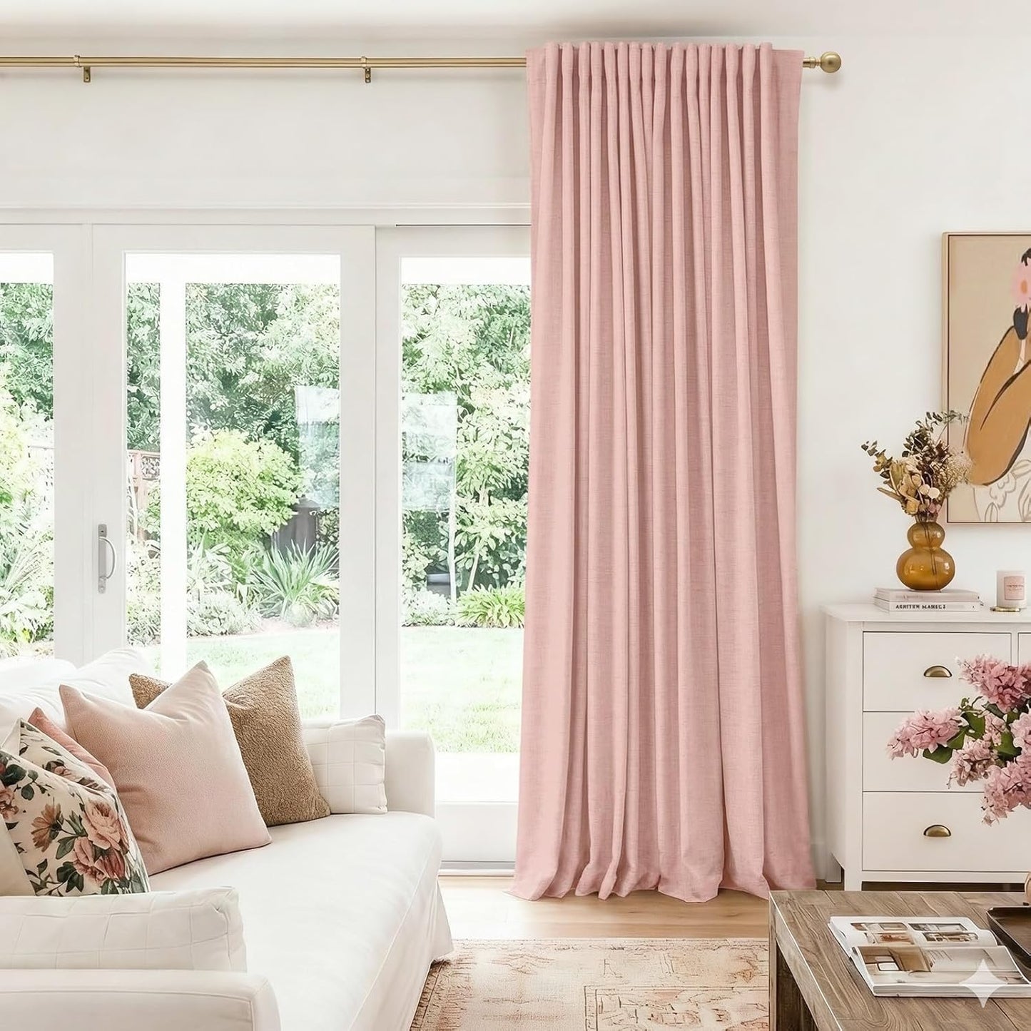 Skiennix 100% Blackout Linen Curtains - Thermal Insulated Drapes for Bedroom | 90" Long, Blush Pink