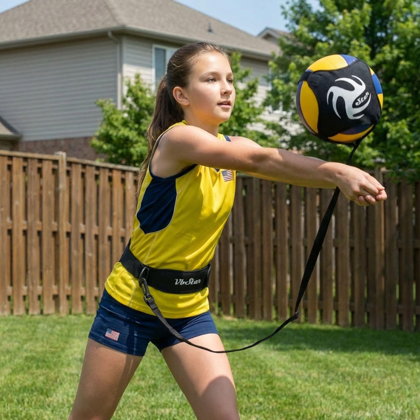 VbStar Volleyball Trainer with Silent House Ball – Indoor Practice Training Set with Serve Trainer Belt and Quiet Indoor Volleyball for Beginners & Advanced Players