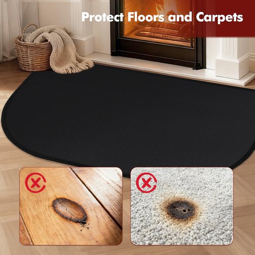 Fireplace Mat, 31.5x19.7in Fireplace Rugs Fireproof, Thin Hearth Pads for Wood Stove Indoor Outdoor, Fireproof Mat Protects Floors Carpets from Sparks Embers, Black