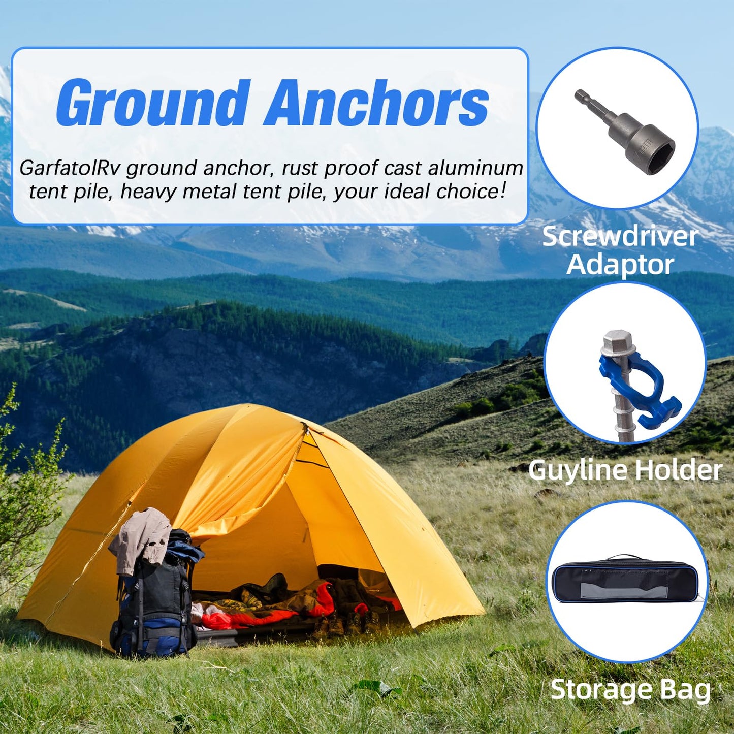 ‎Homeon Wheels 12 Pcs Camping Ground Anchors Aluminum Screw Heavy Duty Metal Non-Rust Cast Tent Anchors in Kit for Securing Animals, Tents, Canopies, Sheds, Car Ports, Swing Sets Outdoors Beach