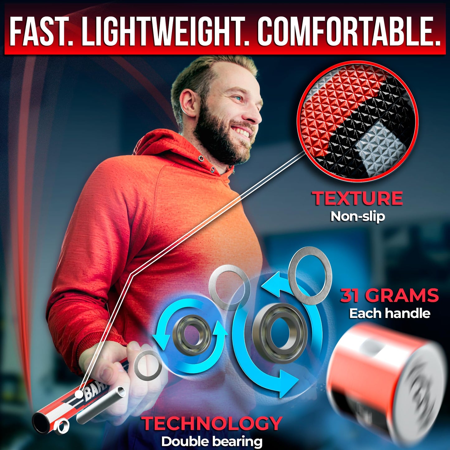 BARACUS Jump rope for women, men, kids | gym accessories for women | at home workout equipment | pesas para ejercicios en casa – Professional Speed Rope with Knurled Aluminum Handles & Hard Case