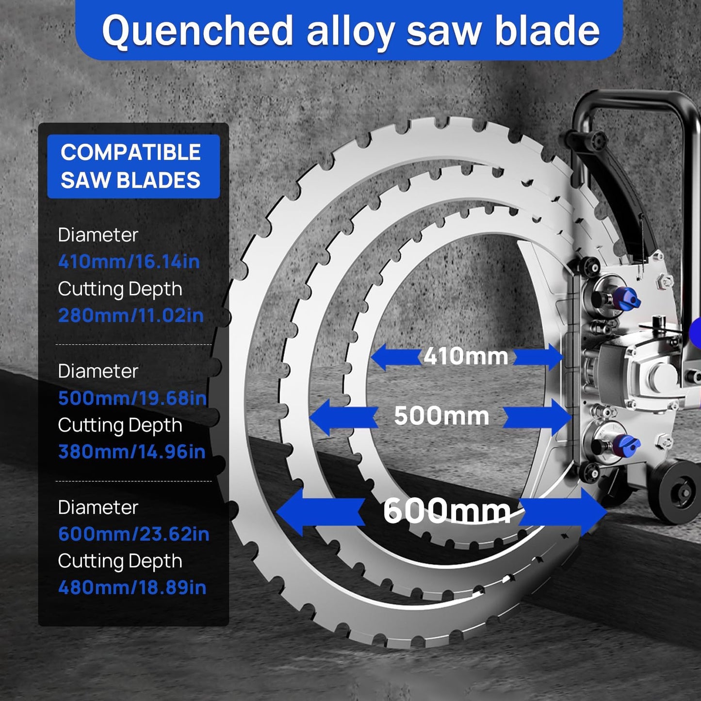 Bonxrdun Electric Concrete Saw, 9000W 110V 400MM Diamond Grain Blade, Ring Concrete Saw Cutter, for Construction Site, Road Repair, Municipal Engineering & Concrete Slab