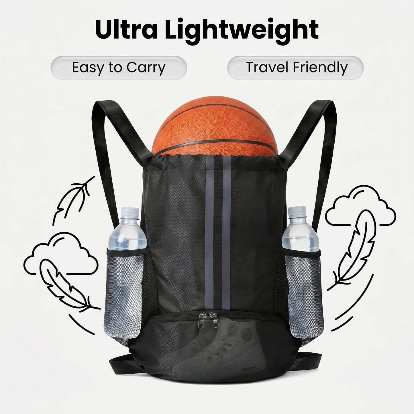 MWODC 2-Pack Drawstring Backpack Bags with Shoe Compartment, Large Capacity Basketball Bag, Water-Resistant, Lightweight, for Soccer, Basketball, Sports, Swimming, Beach, Soccer Bag for Men