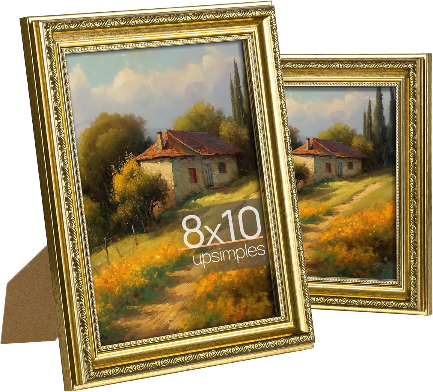 Upsimples 8x10 Picture Frame Set - Classic 5-Pack with 2 Vintage Frames for Wall Display
