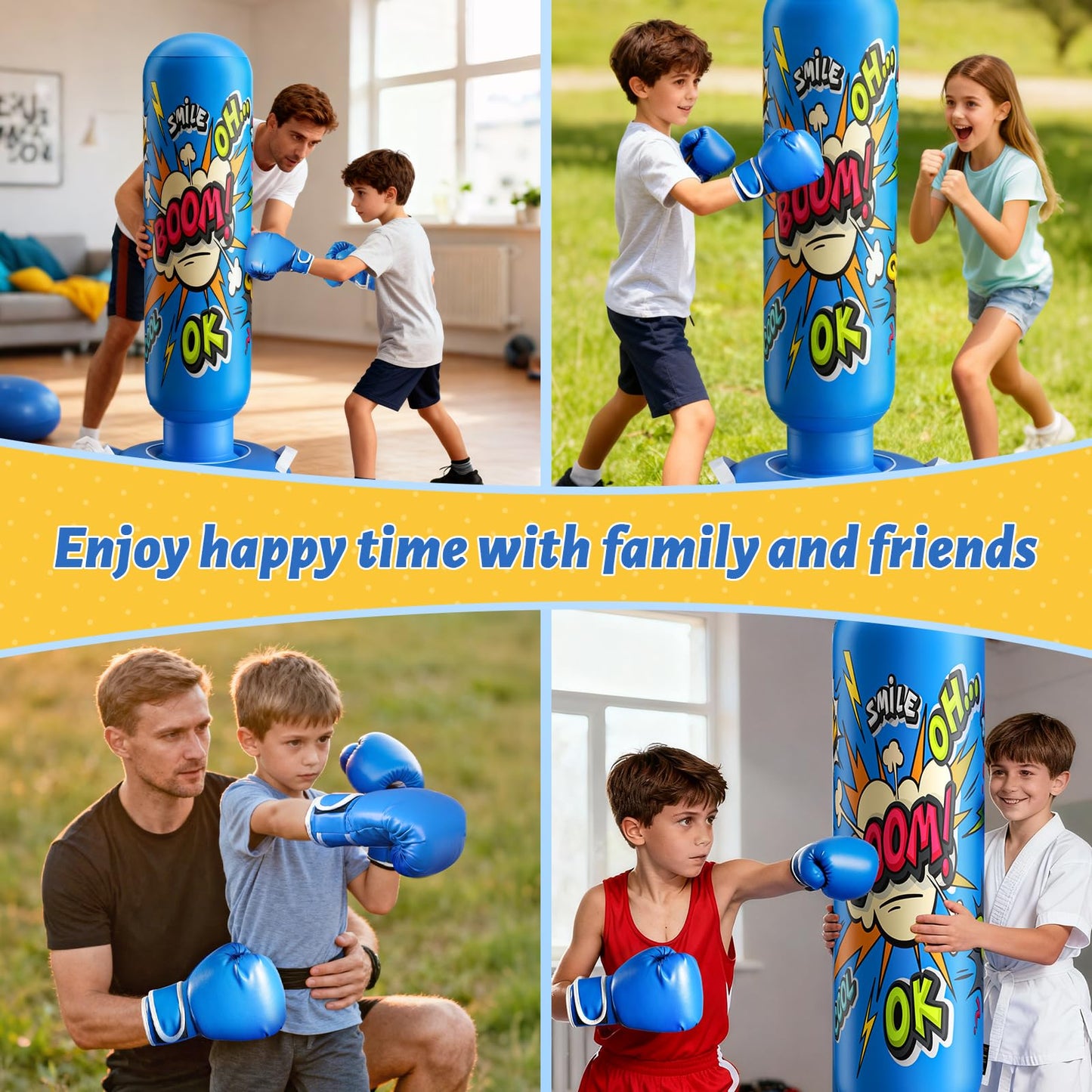 Inflatable Punching Bag for Kids 3-12, Boxing Equipment for Kids and Adults, Christmas, Birthday Gifts, Punching Bag Practice Karate, Taekwondo(Blue)