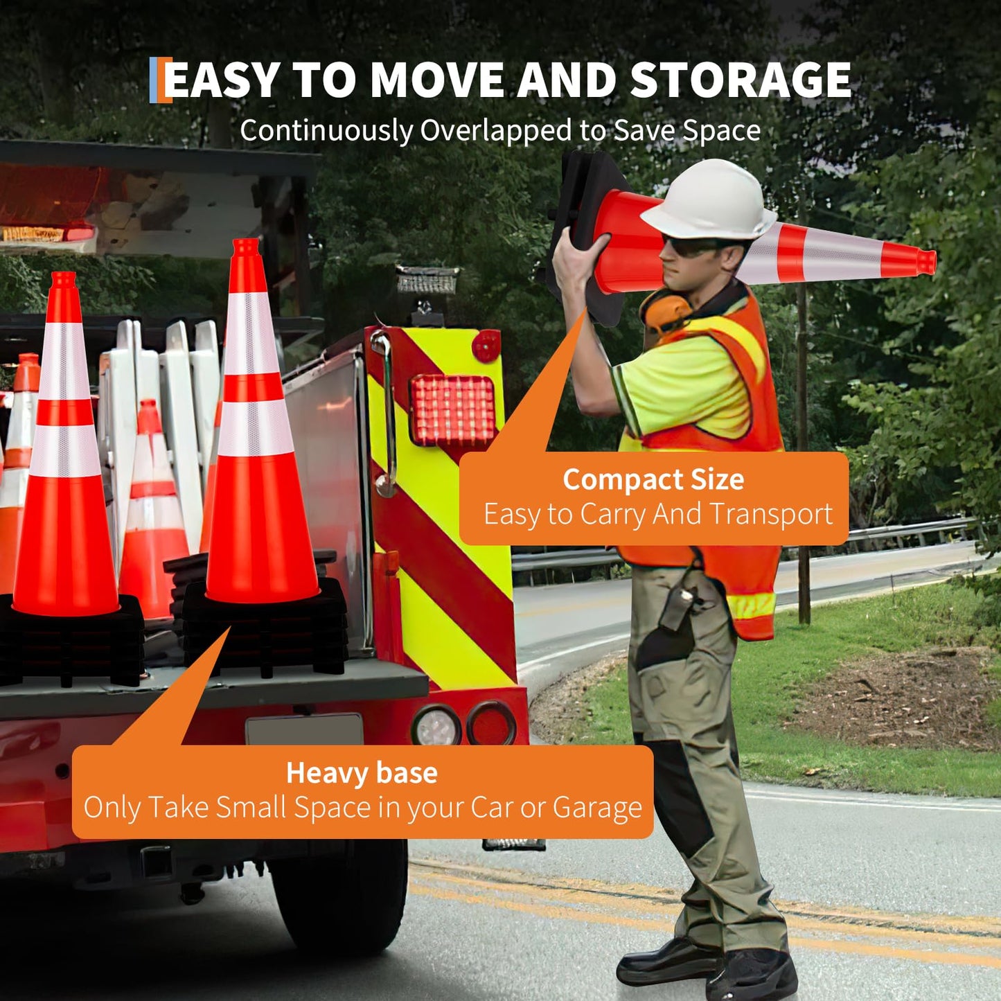 10 Pack 28 Inch Traffic Safety Cones - Parking Cones with Heavy Black Base and Reflective Collars, Orange Safety Cones for Parking Lot, Construction Work, Road Safety Control