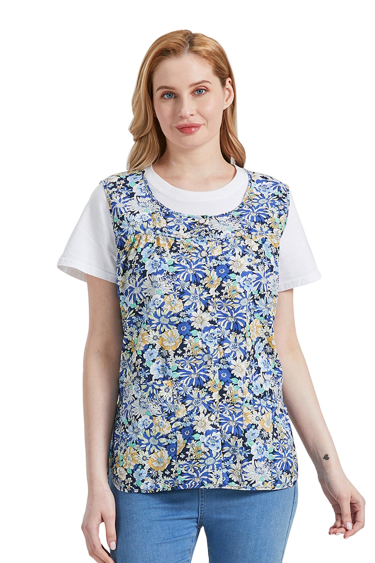 Nanxson Women Cobbler Apron with 2 Patch Pockets, Cotton Printed Bib, Smock with Buttons for Work Chef kitchen CF3177