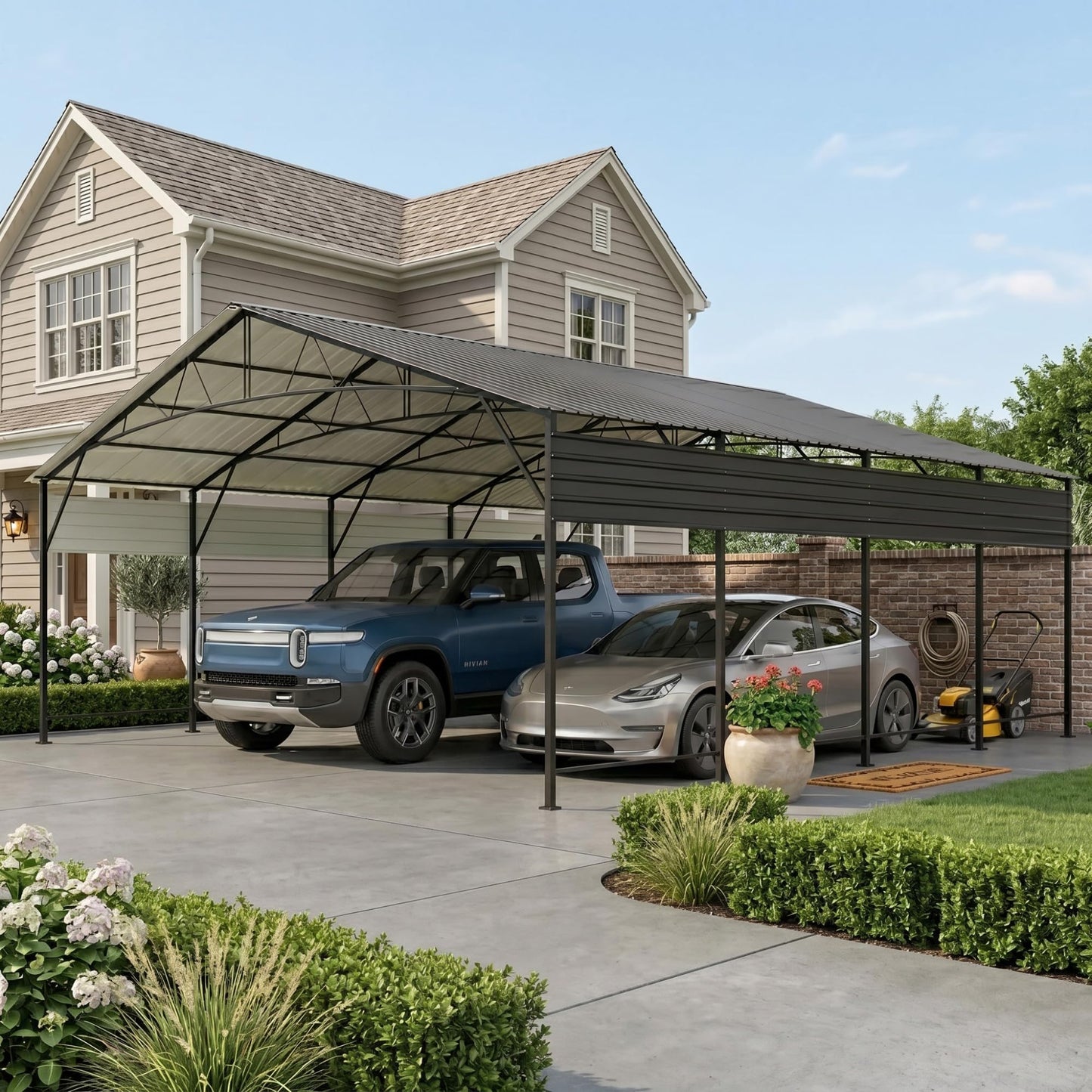 Devoko 20x20 FT Metal Carport, Heavy Duty Car Canopy with Galvanized Steel Roof, Reinforced Base Frame, All-Weather Garage, Outdoor Shelter for Cars, Trucks, Boats, Tractors & RV (Black)