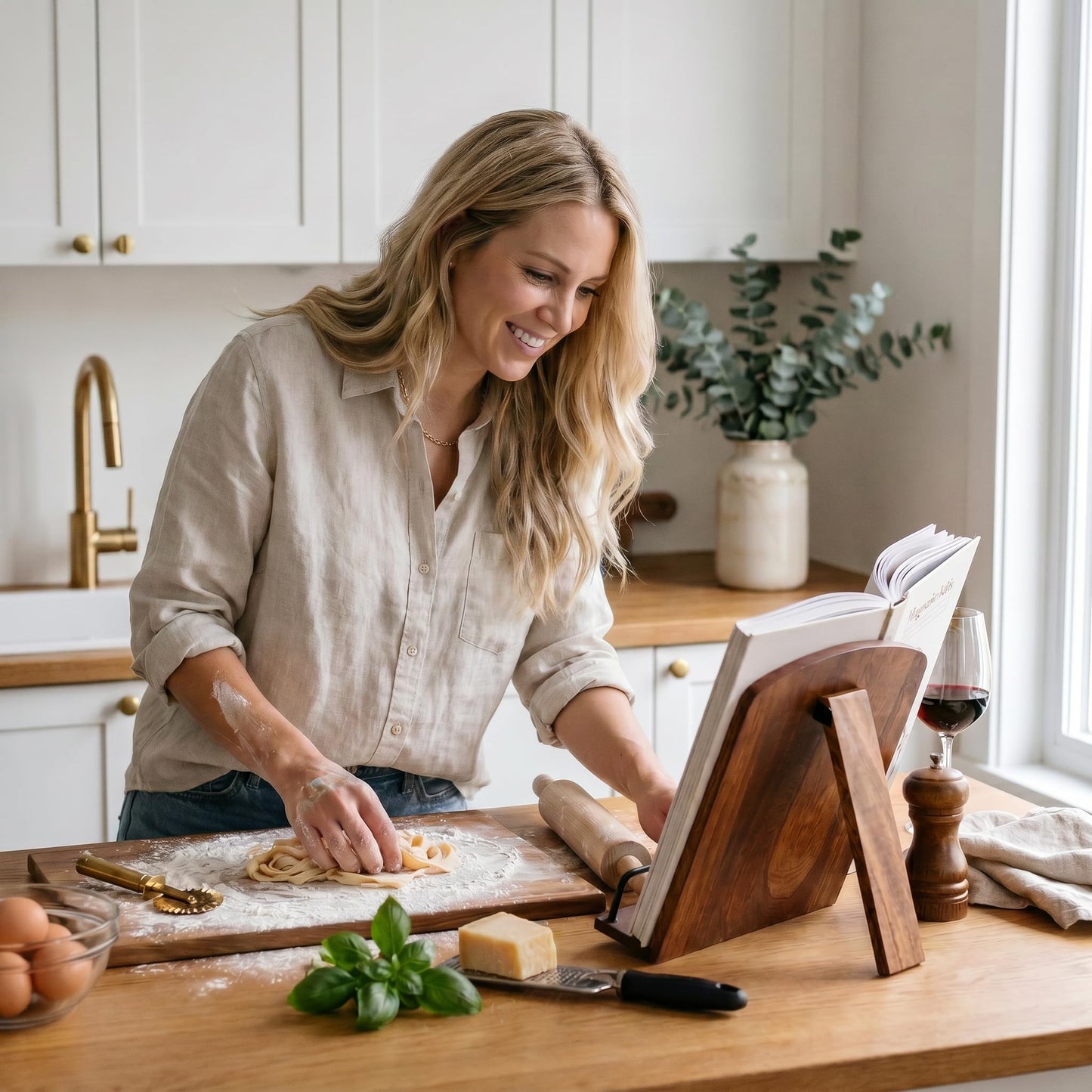 Beautiful Cookbook Stand for Your Kitchen Counter - Solid Wood Stand Easily Keeps Cook or Recipe Books Open for Convenient Cooking - Perfectly Fits Your iPad/Tablet and Enhances Any Kitchen Decor
