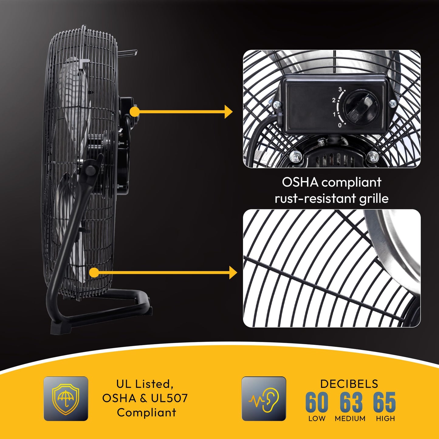 Tornado 18 Inch Powerful Industrial Floor Fan, 3-Speed High Velocity Metal Fan, 120° Adjustable Tilt, 6.0 FT Cord for Commercial and Home Use, Black