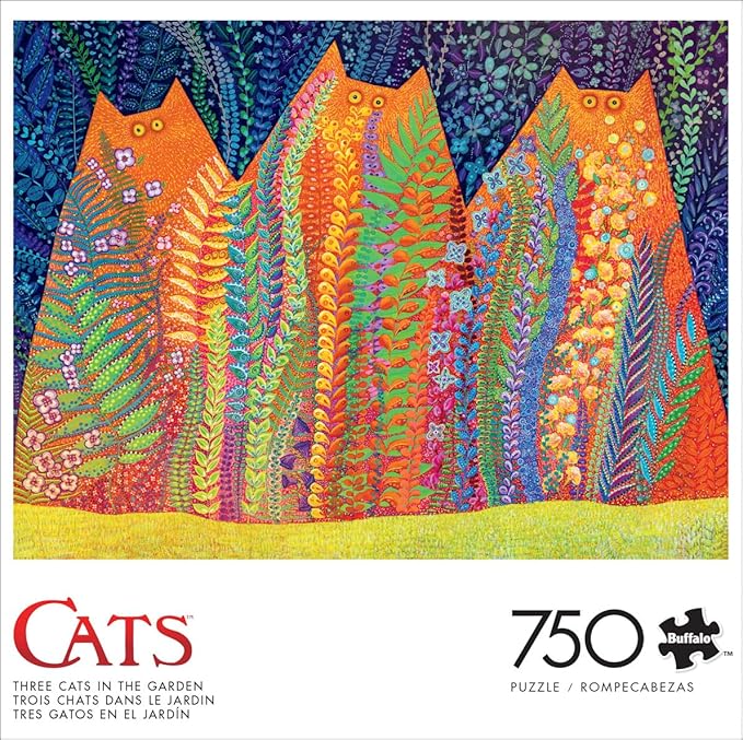 Buffalo Games - Kathryn Kramer Waters - Three Cats in The Garden - 750 Piece Jigsaw Puzzle for Adults -Challenging Puzzle Perfect for Game Nights - Finished Size is 24.00 x 18.00