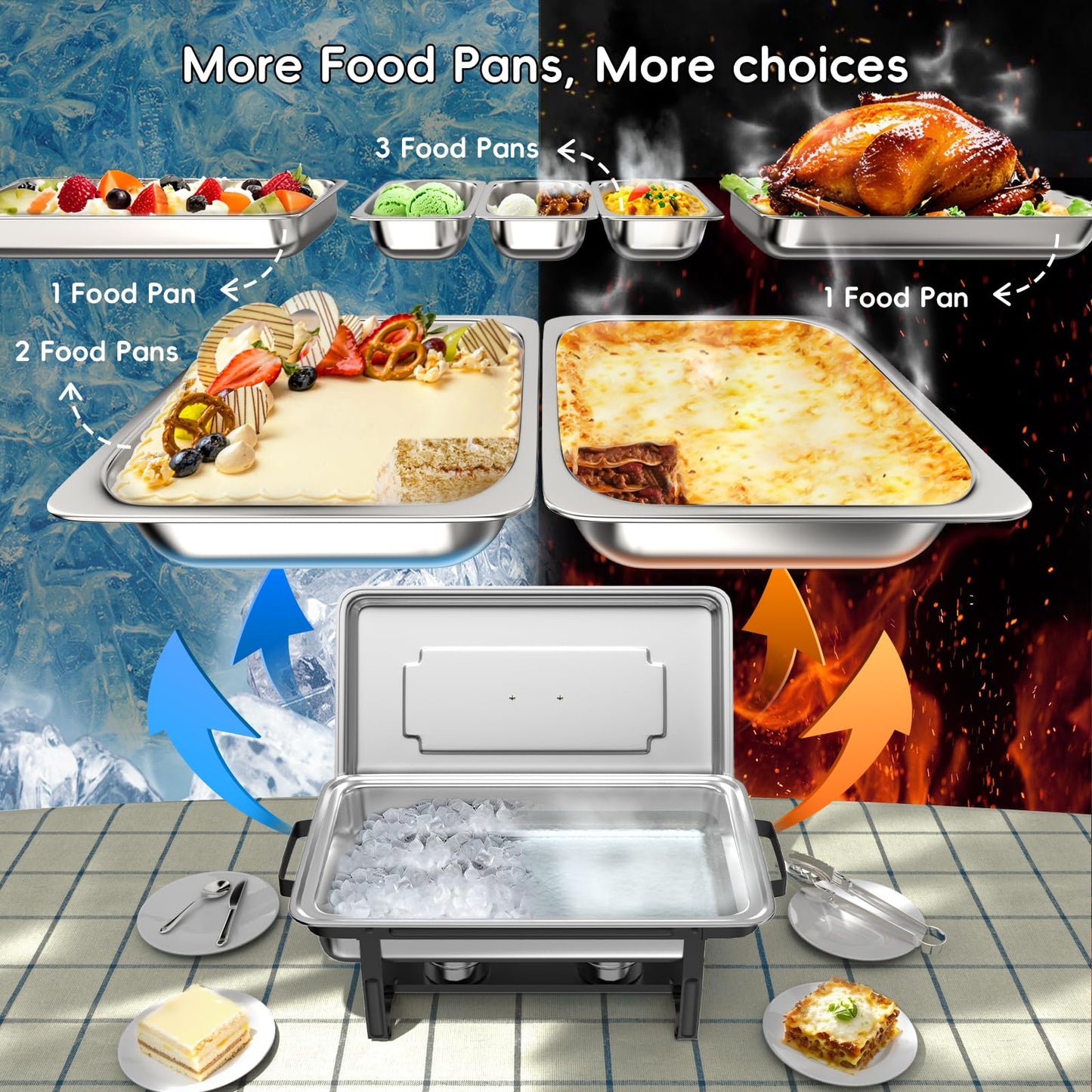 SIFER Chafing Dishes for Buffet 9Qt 4 Pack with Multi-Size Food Pans-Screwless Installation Chafing Dish Buffet Set,Foldable Handles Stacking Design,Stainless Steel for Events,Black