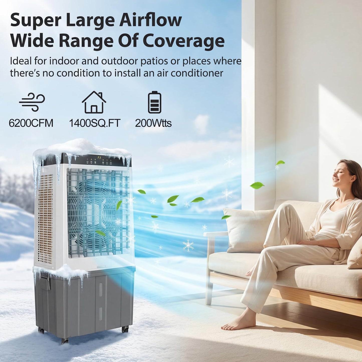 AKIRES 48" Large Swamp Cooler,6288 CFM Evaporative Air Cooler,21.5 Gal Water Tank Portable Air Cooler,120°Oscillation with Remote Control,12H Timer,3 Modes & Wind Speeds for Outdoor Indoor Use,Black