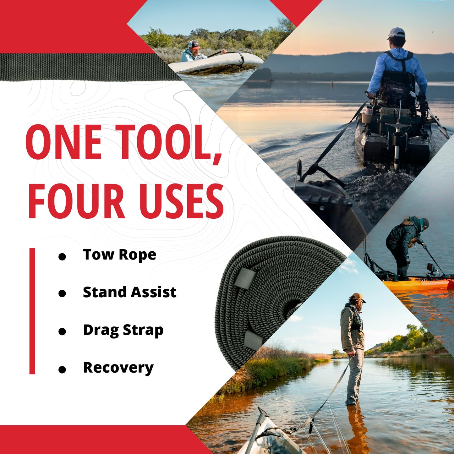 Rogue Fishing Adjustable Drag Strap for Fishing Gear, Fishing Kayak, and Inflatable Kayak Use – Heavy-Duty Straps for Kayak Towing & Launch Assist