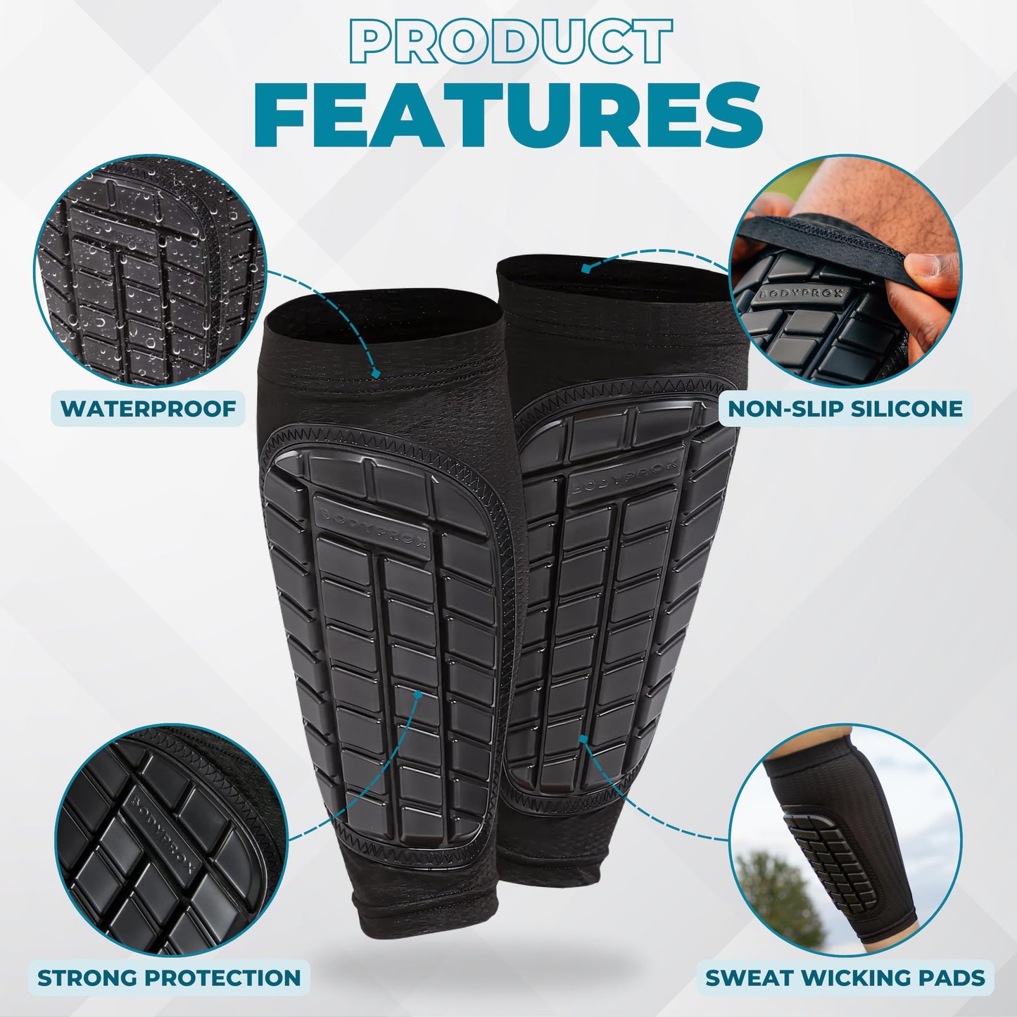 Bodyprox Soccer Shin Guards Sleeves for Men, Women and Youth (X-Large)