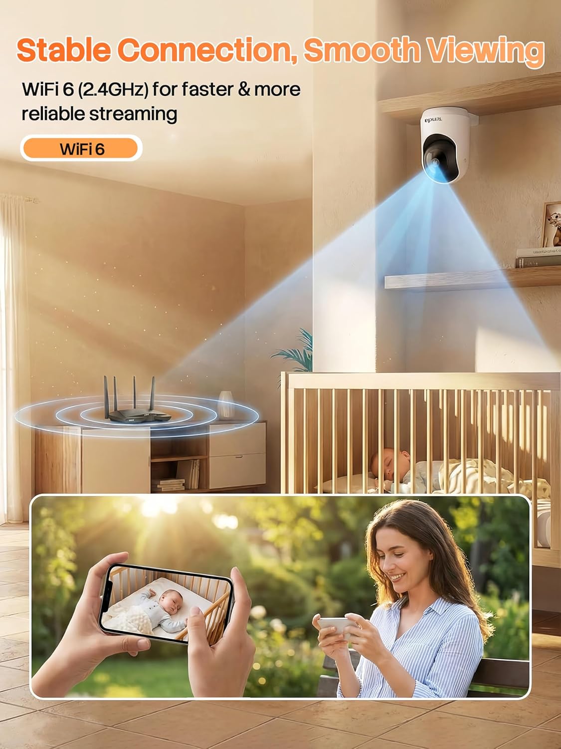 Tenda 2K 6 360 2-Way 24/7 Storage(CP3-V3.0) Indoor Security Camera for Baby Monitor, WiFi Pet/Dog Camera for Home