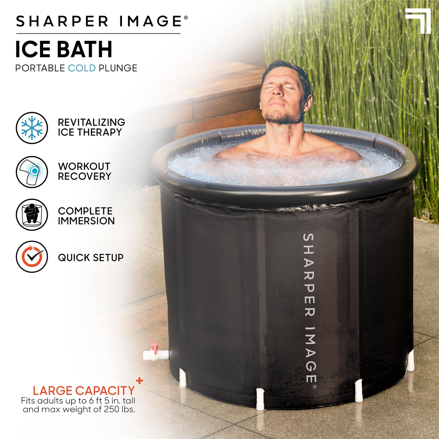 Sharper Image Insulated Ice Bath Cold Plunge Tub with Lid, 31.5" x 29.5", Portable Inflatable Bathtub, Helps Boost Energy & Muscle Recovery, Cold Therapy for Athletes & Adults up to 6'5" & 250 Lbs