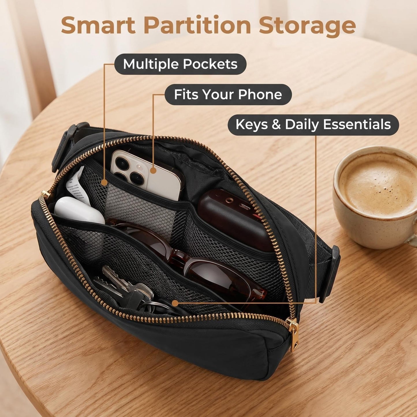 Fanny Pack Crossbody Sling Bag, Everywhere Belt Bag, Fashion Waist Packs, Mini Belt Pouch, Nylon Water Repellent with Adjustable Strap for Men & Women, Outdoor Sports & Travel, black