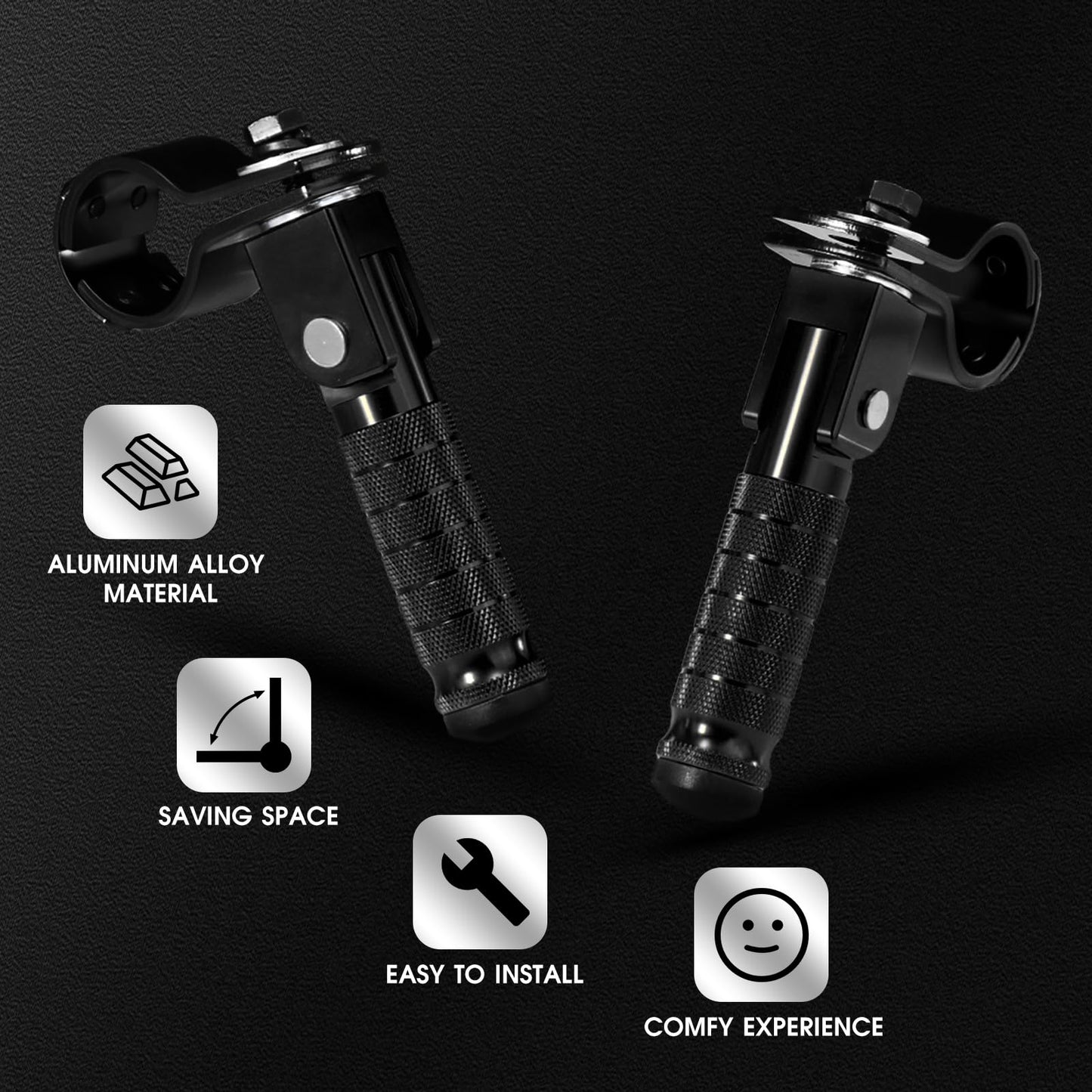 90 Degree Foldable Footpegs M8 Motorcycle Foot Pegs CNC Anti-Skid Footrest Passenger Pedal for Motorbike Mini Bike Dirt Pit Bike (Black)