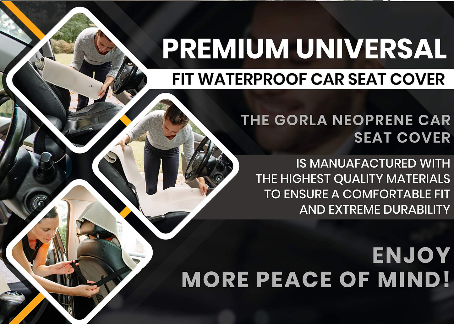 Gorla Gear Black Premium Universal Fit Waterproof Stain Resistant Car Seat Cover Neoprene Non-Slip Bucket Seat Dog Sweat Proof Protector Save Your Leather Cloth Seats Van Truck SUV Auto Sedan