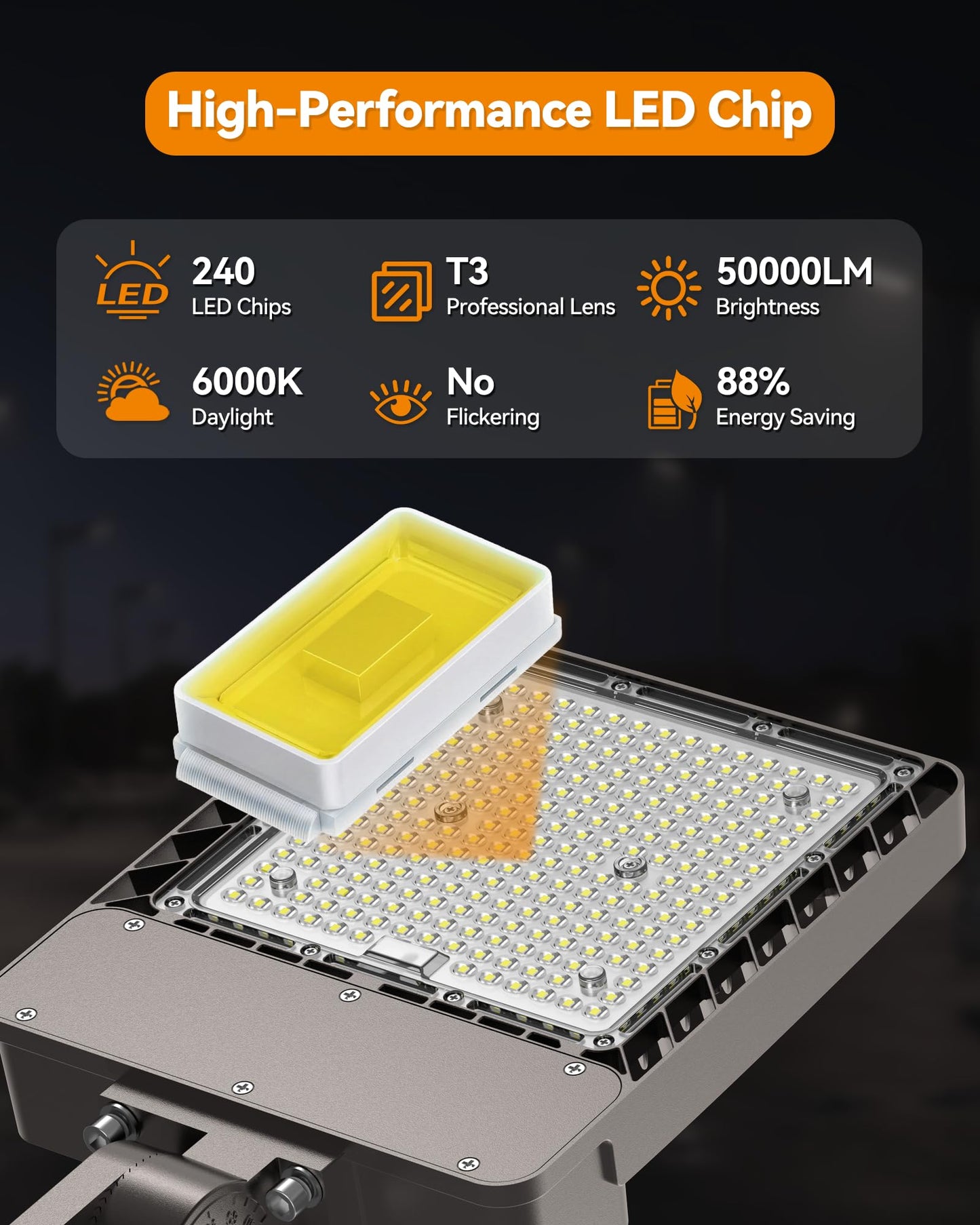 300W LED Parking Lot Lights 75000LM Street Light, 6000K Dusk to Dawn Outdoor Lights Commercial Area Lighting for Parking Lot Street Roadways Driveways Warehouse Factory 13 Years Lifespan, 2 Pack