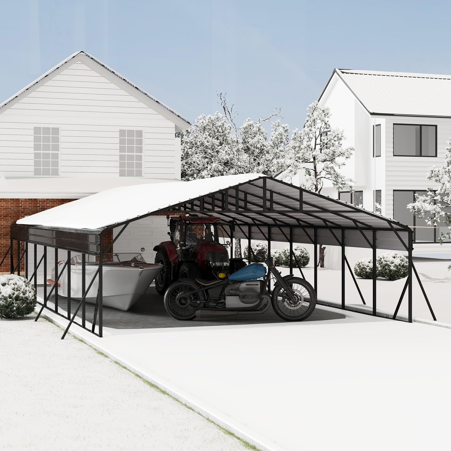 20x40 FT Metal Carport Kits with Galvanized Steel Roof, Heavy Duty Metal Roof Carport with Enhanced Base, Car Garage for Truck, Pickup, SUV, Tractor, and Boat