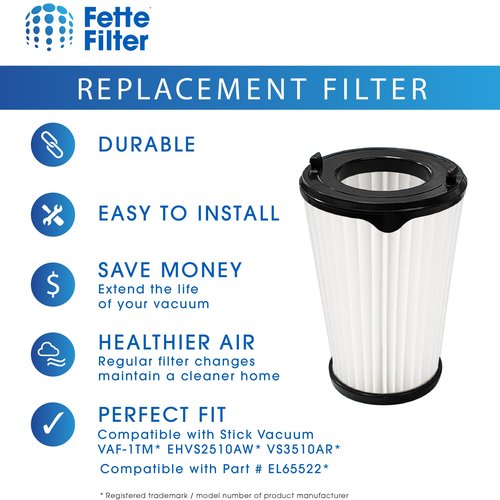 Fette Filter - 2 Pack Vacuum Filters Compatible with Stick Vacuum VAF-1TM EHVS2510AW VS3510AR, Compare to Part# EL65522