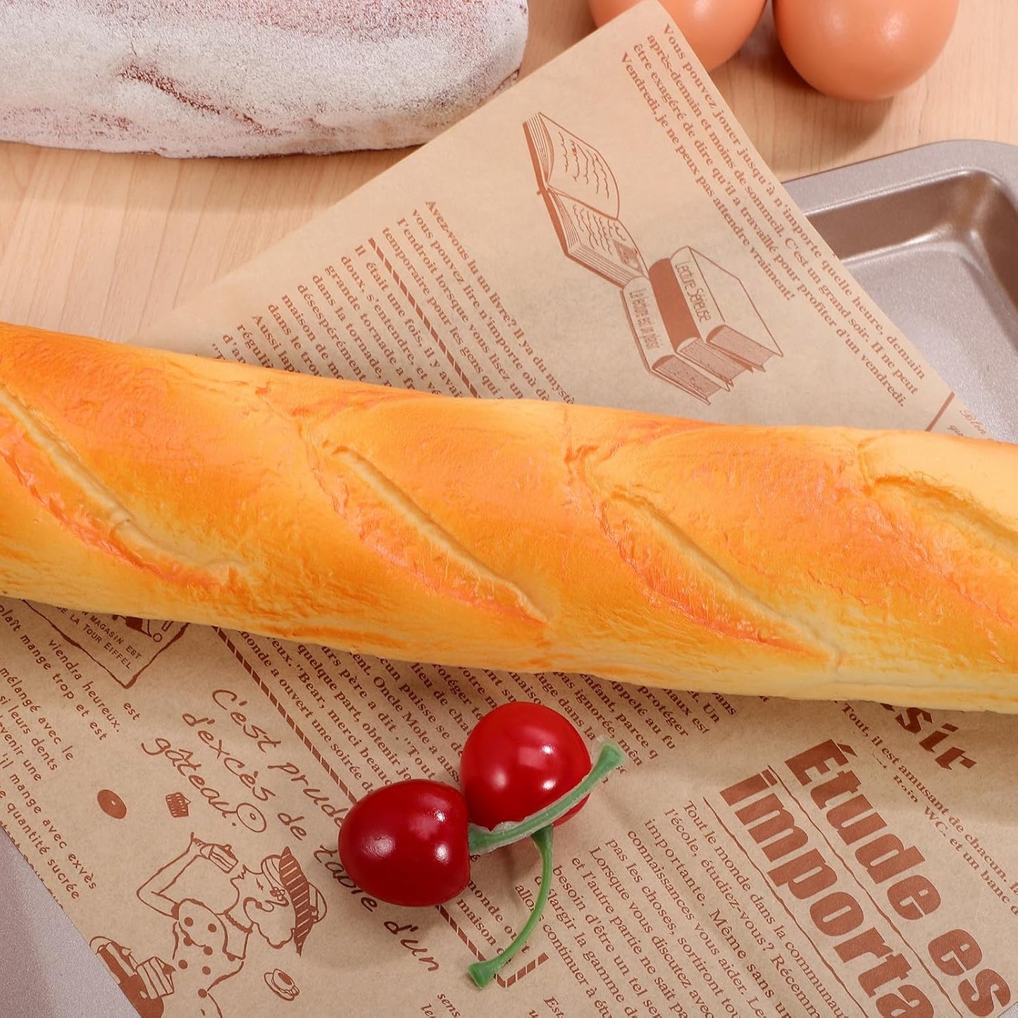 14" Garneck Artificial French Baguette: Realistic Fake Bread Loaf Model, PU Soft Squishy Baguette for Kitchen Home