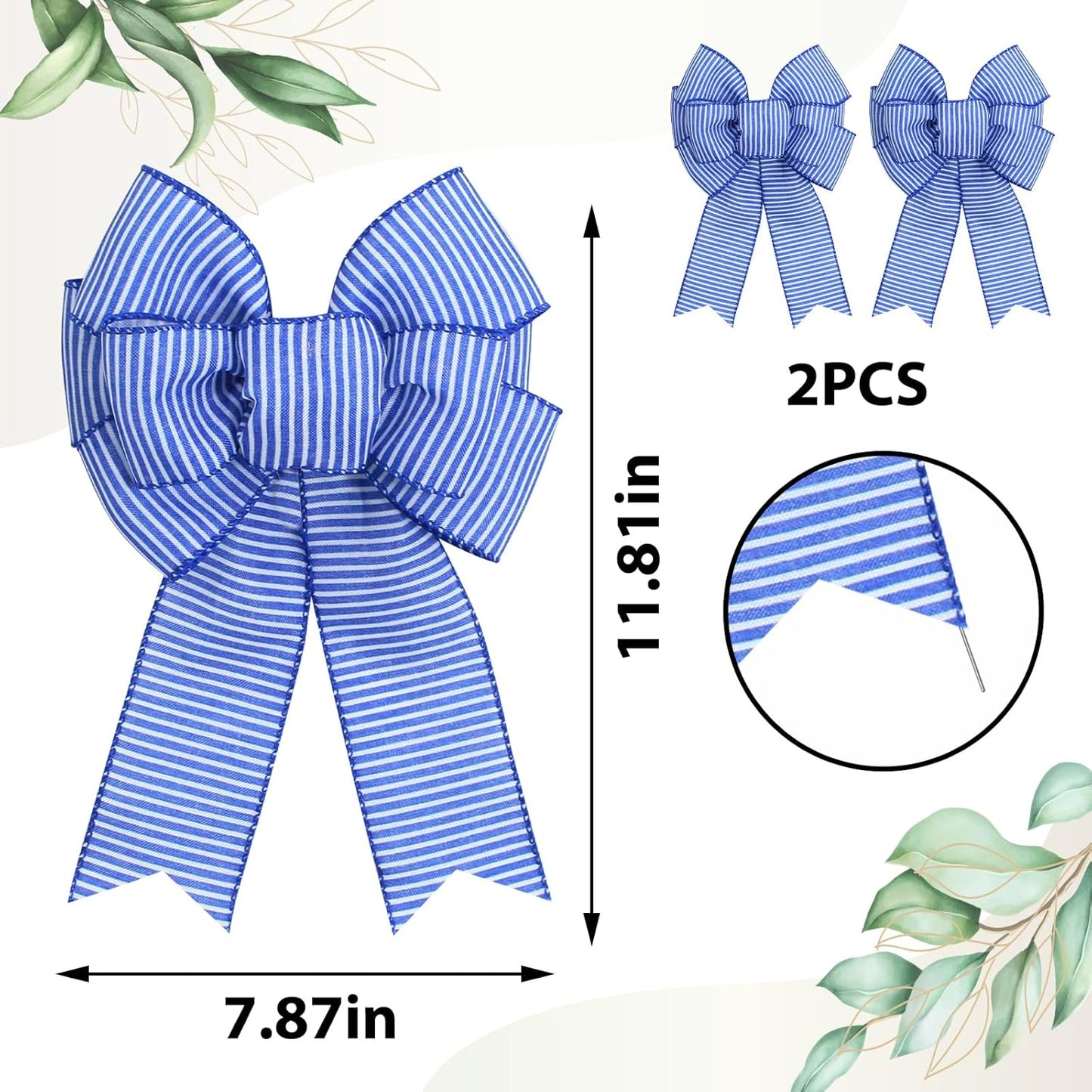Regine Switzerland Blue & White Stripe Wreath Bows - Rustic Burlap Decor for Weddings & Parties