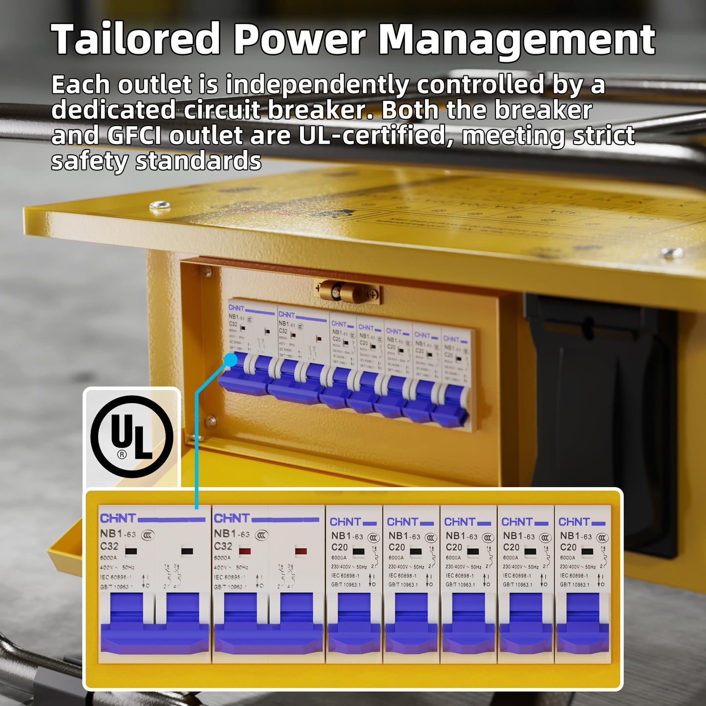 Joinfworld Power Distribution Box,50A 125V/250V NEMA SS2-50 CS6375 Inlet, 30A Circuit Breaker, Individually Controllable Sockets, Heavy - Duty Waterproof Enclosure with Cooling Fan