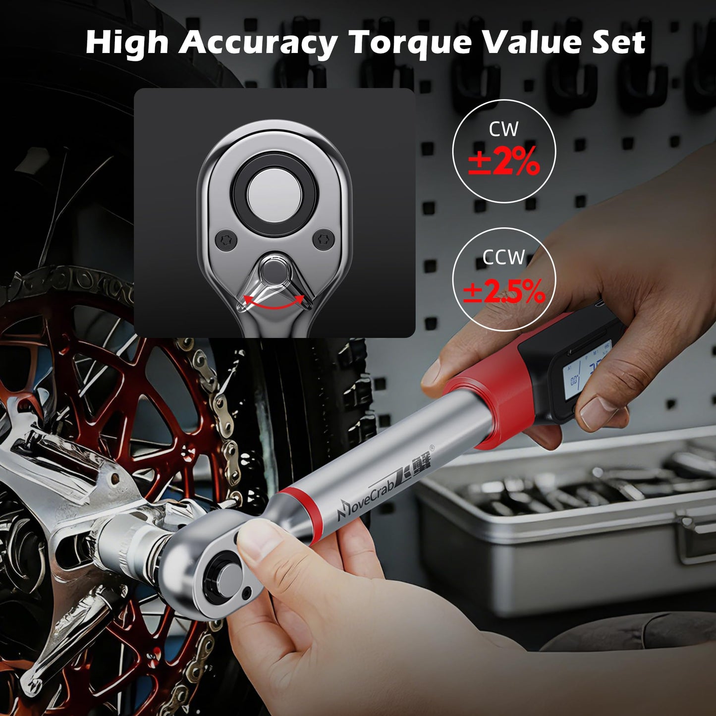 MOVECRAB 3/8" Drive Digital Angle Torque Wrench 2-44 Ft.lb (3-60 N.m), Angle Measurement 0.1° with LED Display & Buzzer, for DIY Auto Car Motorcycle Repair & Engineering