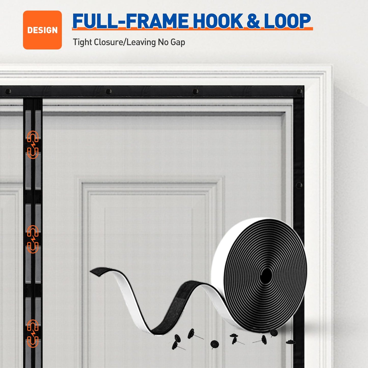 MAGZO Magnetic Screen Door Fit Door Size 36 x 80 Inch, Screen Size 38" x 81" Strong Magnets Mesh, Reinforced Fiberglass Net for Patio and Front Entrances, Gray