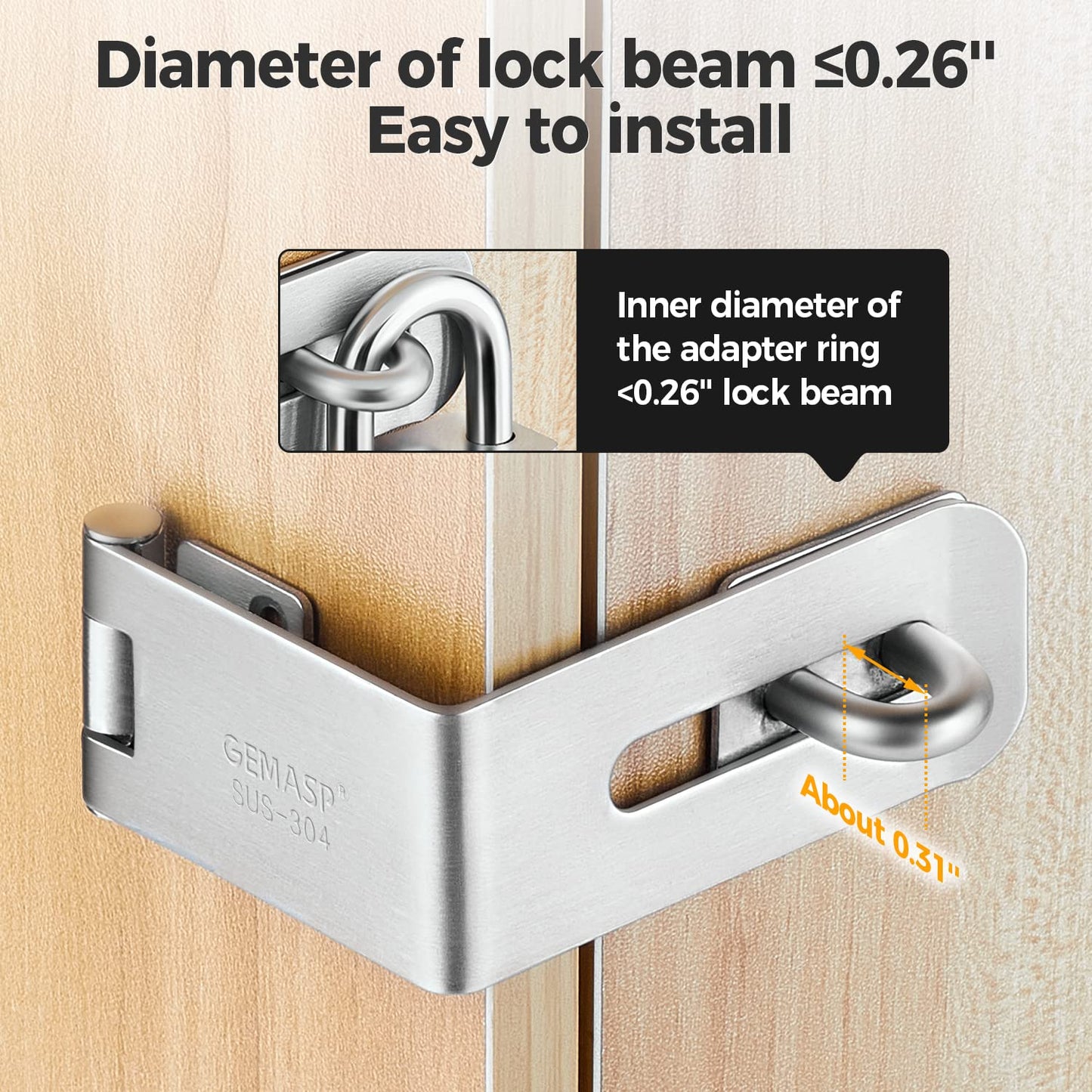 GEMASP Hasp Latch 2 Pack, 90 Degree Solid 304 Stainless Steel File Cabinet Lock Desk Drawer Lock, Safe Security Padlock Latch Hasp Lock for Personal Privacy, Large