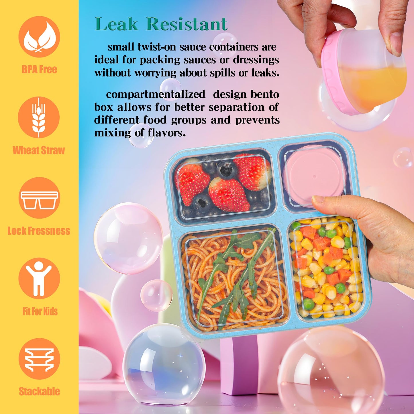 Original Design Lunchable Container Bento Box, 40OZ Large Snack Containers for Adults & Kids with 4 Compartments, 4 Pack Bento Lunch Box with Salad Dressing Containers, Microwave & Dishwasher Safe