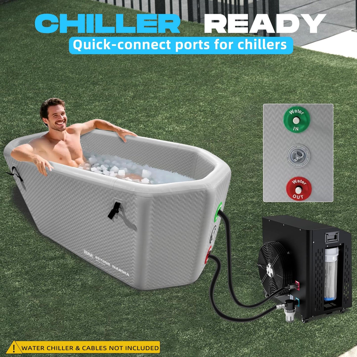 Inflatable Ice Bath Tub for Athletes - Slanted-Edge Cold Plunge Tub Compatible Water Chiller, Insulated Lid, EVA Groundsheet, Backpack, 155 Gallon, 61" L x 31.5" W x 24.8" H
