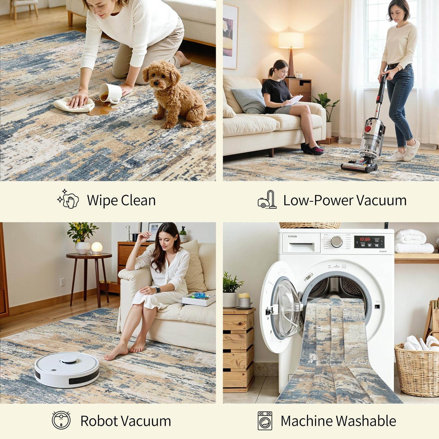 Area Rugs 5x7 Living Room: Large Soft Washable Rug Modern Abstract Anti-Skid Non-Shedding Carpet Indoor Floor Thin Carpets for Bedroom Dining Room Farmhouse Nursery Home Office Brown Blue