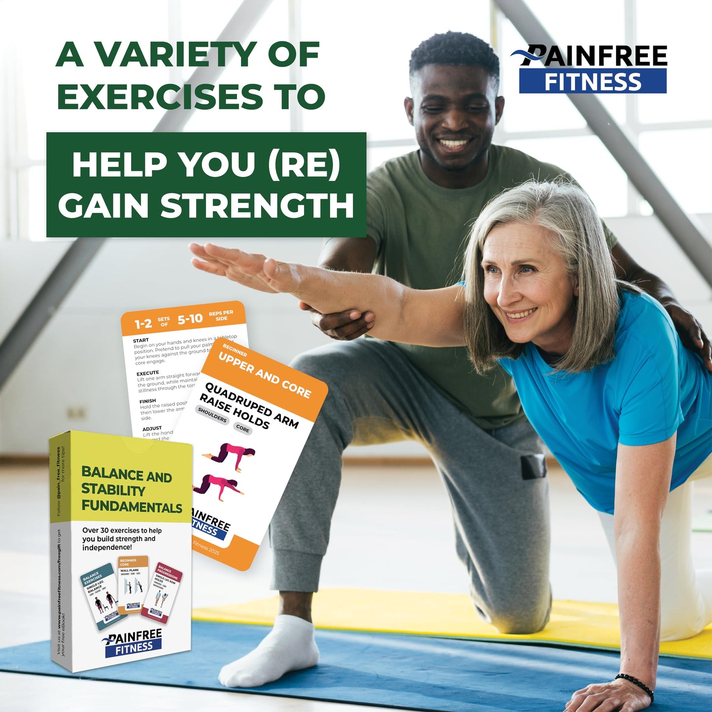 30 Exercise Cards Balance & Stability 3X5'' - Training Exercise Deck of Cards for Women & Men - Beginner to Intermediate - QR Video Guides & Inclusive Artwork - Tear-Resistant