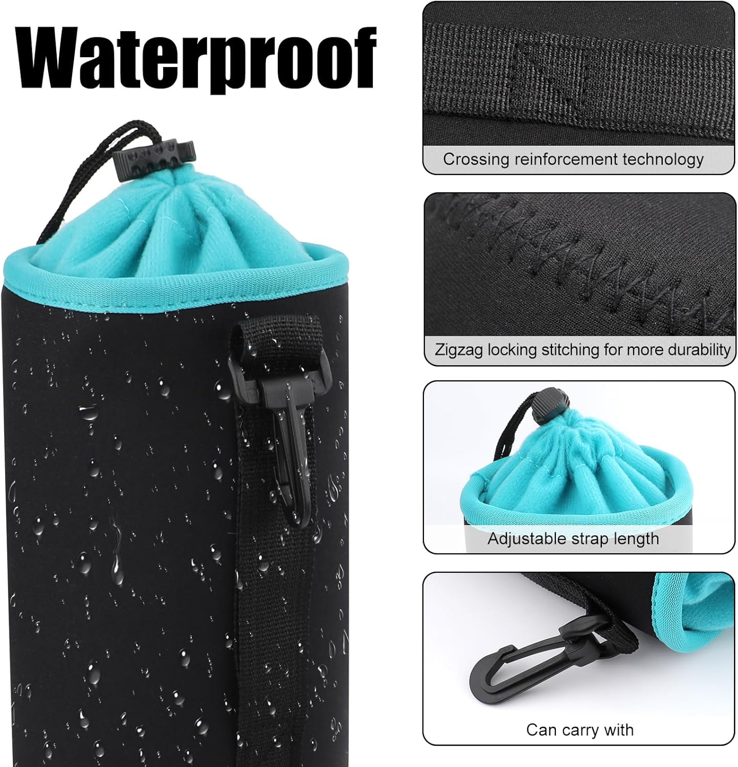 Sopoloray 4Pcs Bag,4 Set Camera Lens Case Sizes Blue Water Resistant Protective Lens Pouch With Adjustable Drawstring