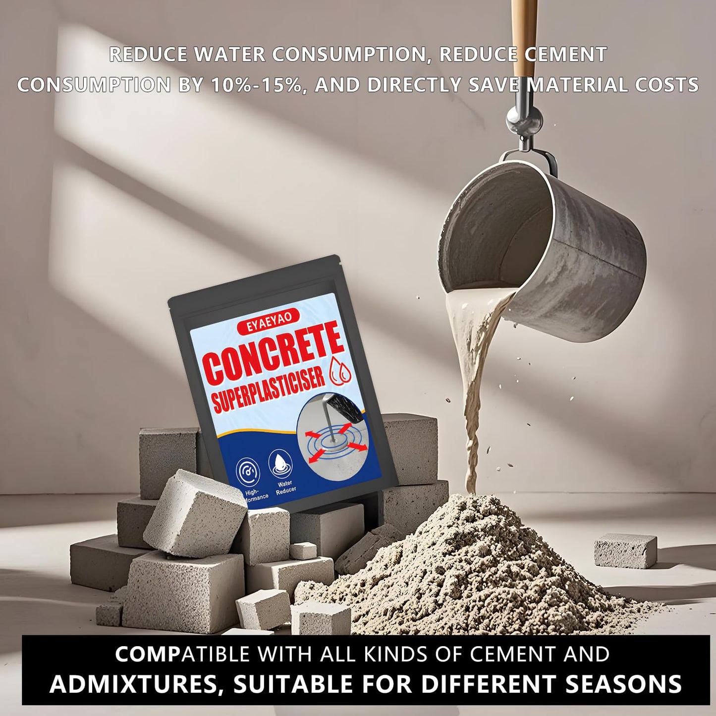 EYAEYAO Concrete Super Plasticizer (8 oz) - High-Range Water Reducer Admixture for Concrete & Cement - Water Reducing Admixture for Stronger | Ideal for DIY Projects, Countertops, Footings & Slabs